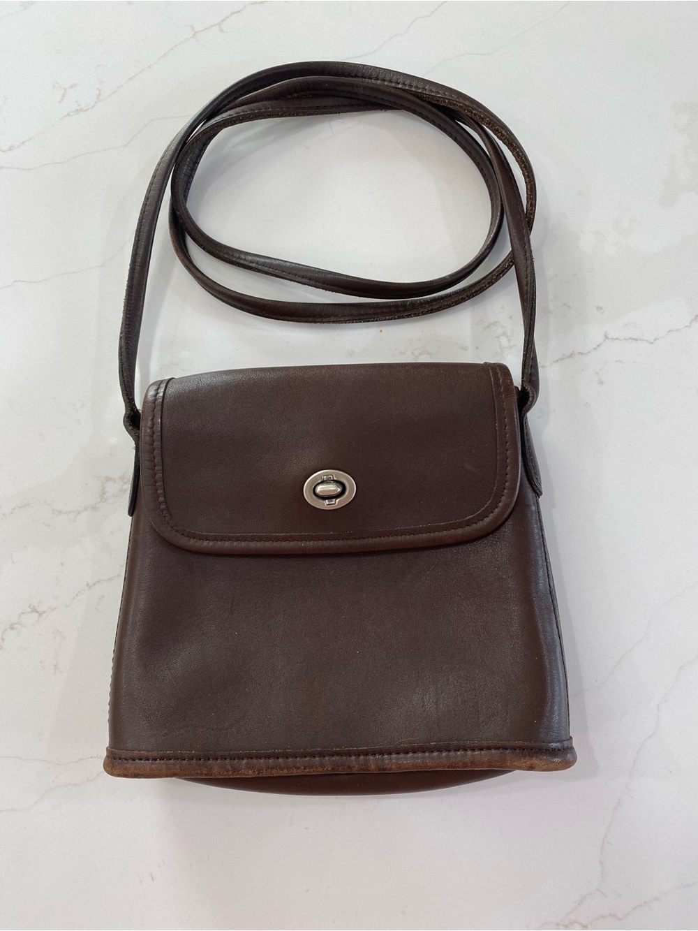 Vintage Coach Dark Brown Leather Crossbody Shoulder Bag
